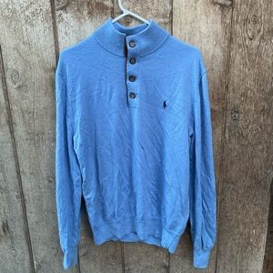 Polo Golf Ralph Lauren Merino Wool Sweater Mens Medium Washable Blue Mock Collar